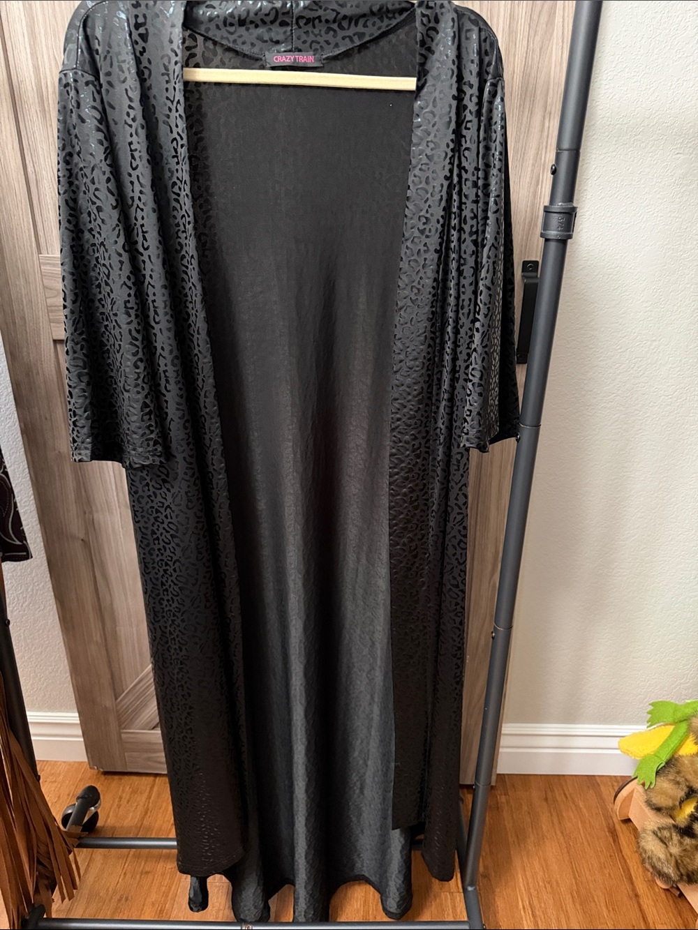 Crazy Train Black Leopard Print Long Duster Cardigan L/XL